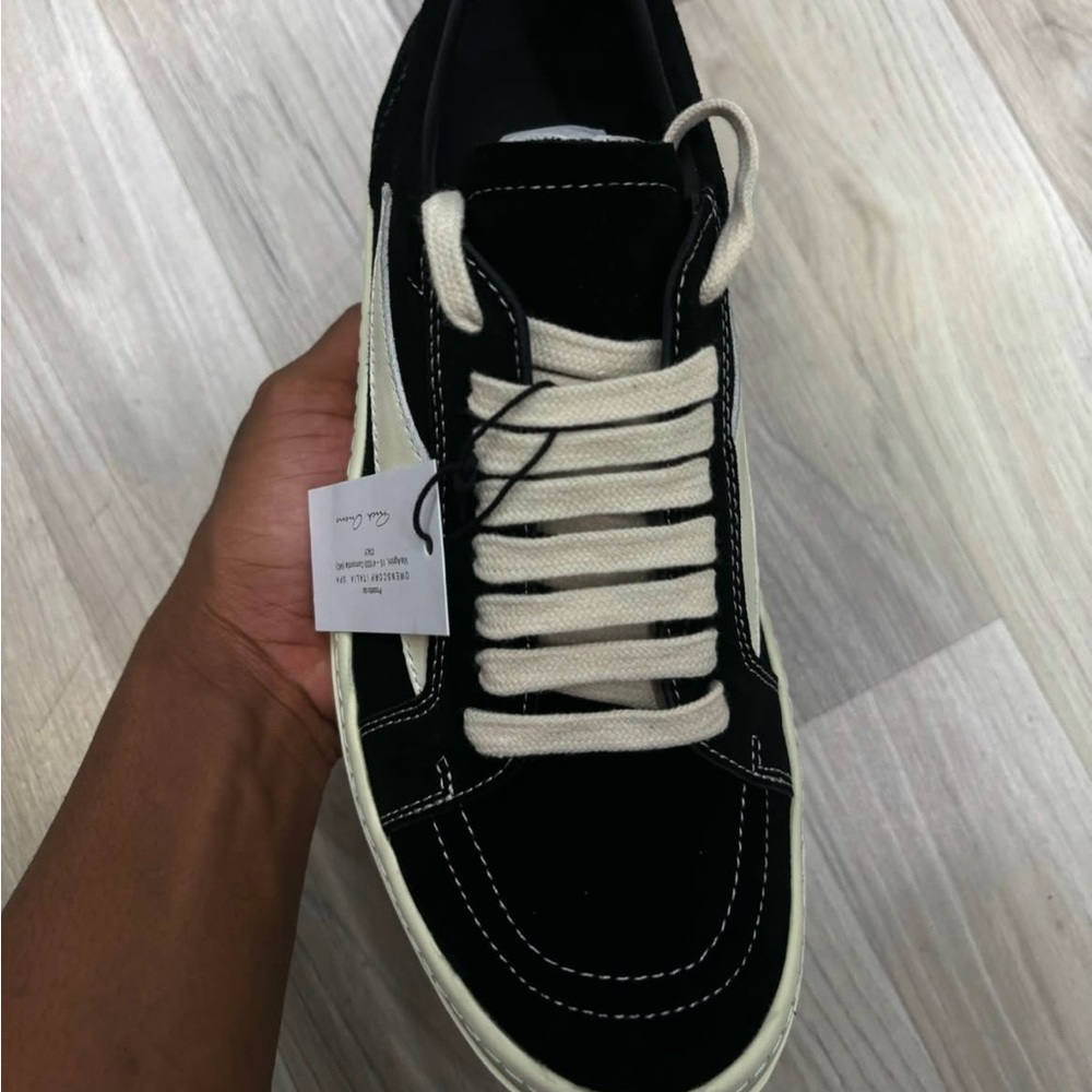 Rick Owens Black and Cream Sneakers